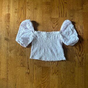 Miss Selfridge Women Pink Top Smock Eyelet Puff Sleeve Shirt Peasant Blouse Crop